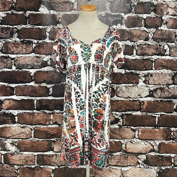 Unity World Wear Dress Womens X Large White Red Short Sleeve A-Line Open Back - Picture 5 of 16